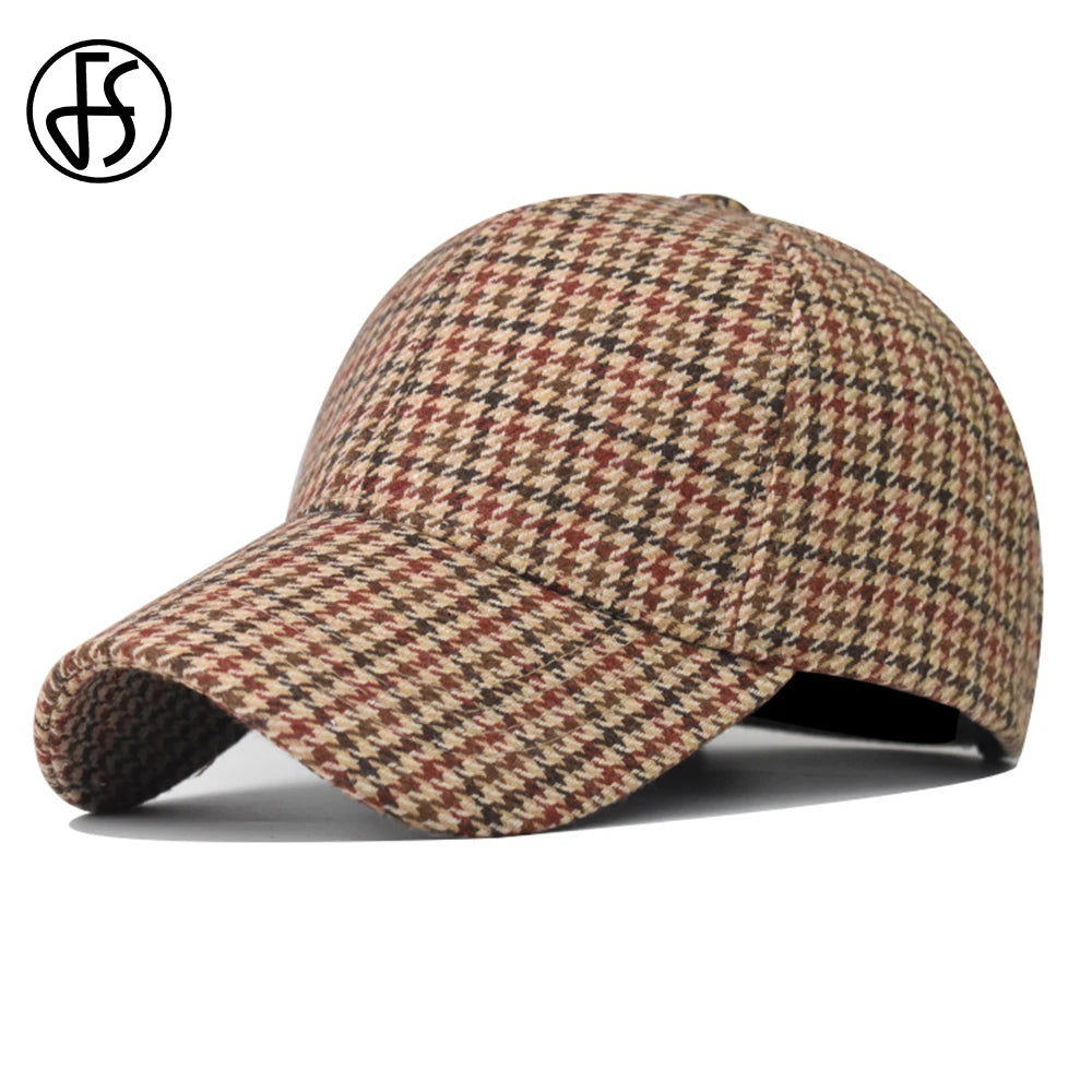 Gorras de béisbol a cuadros de lujo FS para hombres, sombrero vintage marrón de pata de gallo para mujeres, gorra de camionero de algodón estilo streetwear, gorra de mujer 2026