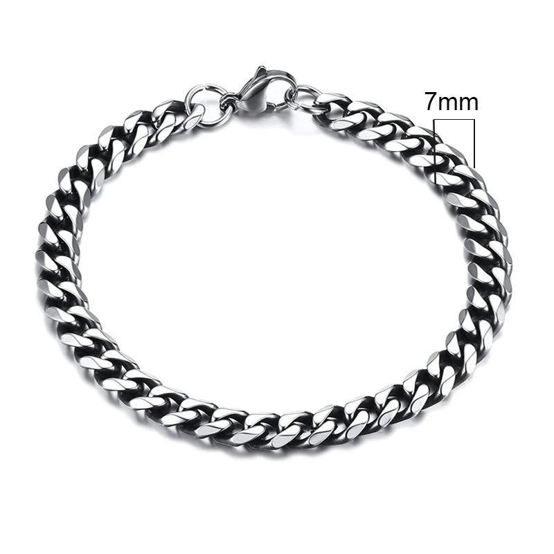 Bracelet gourmette en acier inoxydable 3-11mm — chaîne à maillons cubains, unisexe, bijoux cadeau