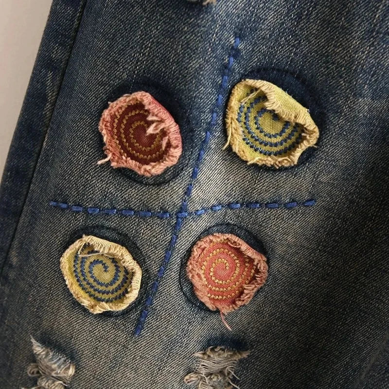 Jean Femme Ethnique Brodé Taille Élastique — Ample Harlan Rétro 2025