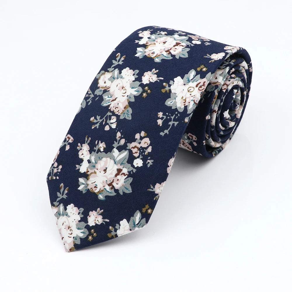 Cravate florale élégante pour hommes et femmes — 100% coton, fleur Paisley, étroite, mariage, décontracté