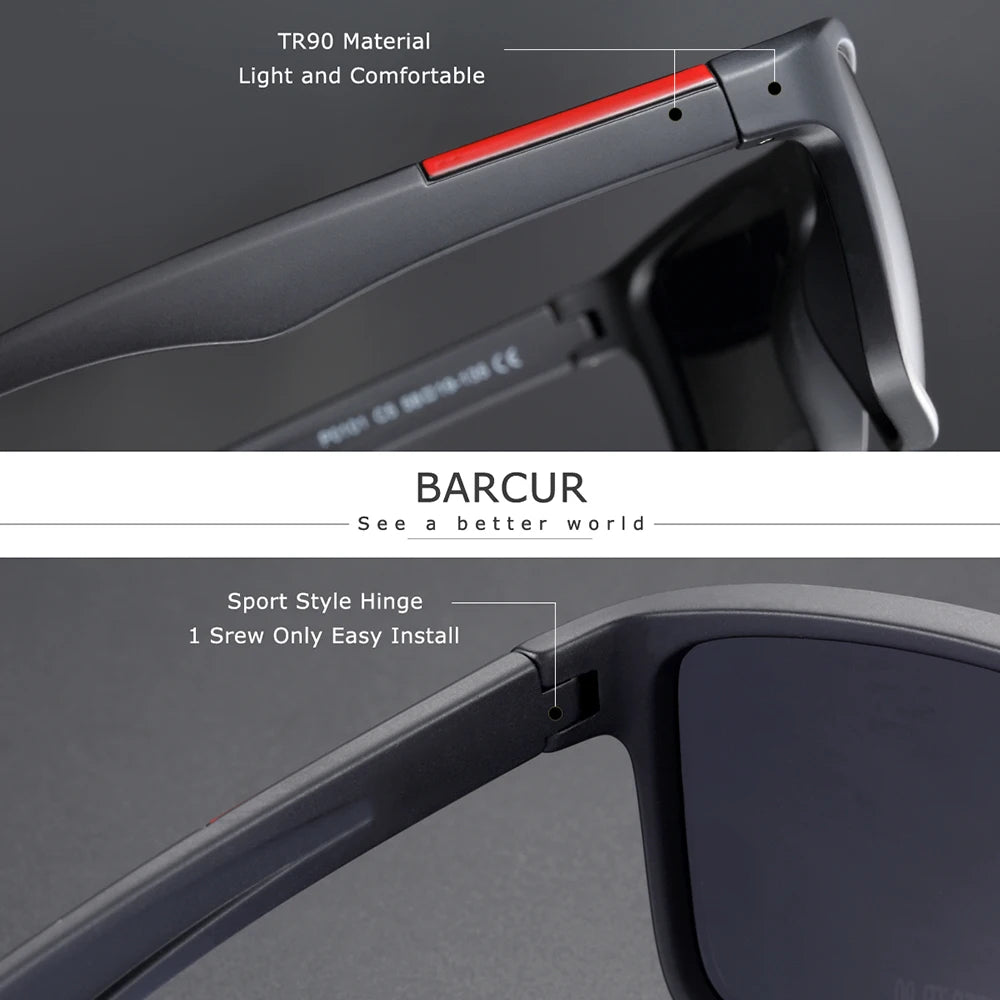 BARCUR Polarized Sunglasses Men TR90 Ultralight Vintage Sunglasses for Women Square Glasses Oculos Sunglasses for Women