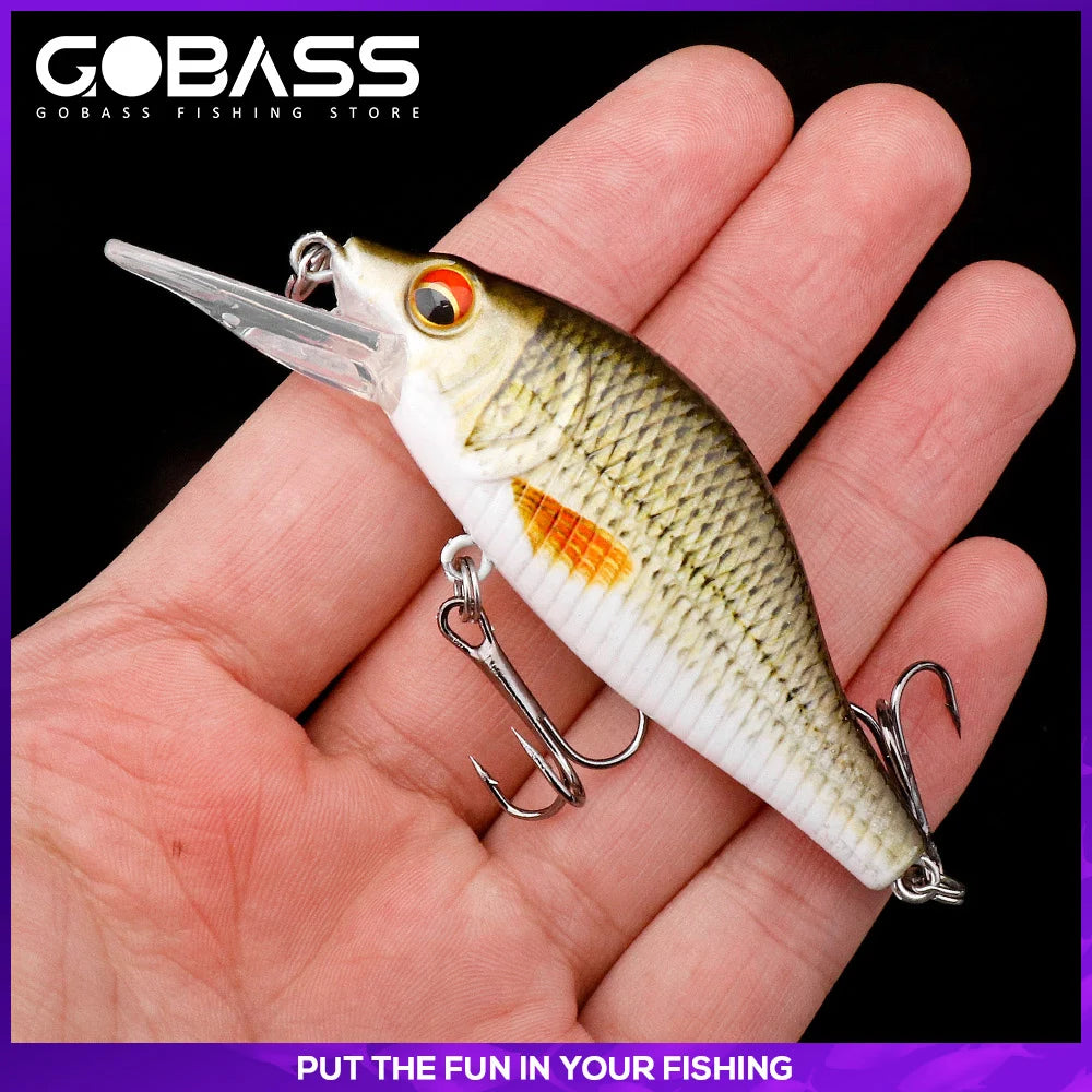 GOBASS 50/70/90mm manivelle leurre de pêche vairon noir filature leurres pour la pêche flottant Wobbler pour brochet japon appât artificiel