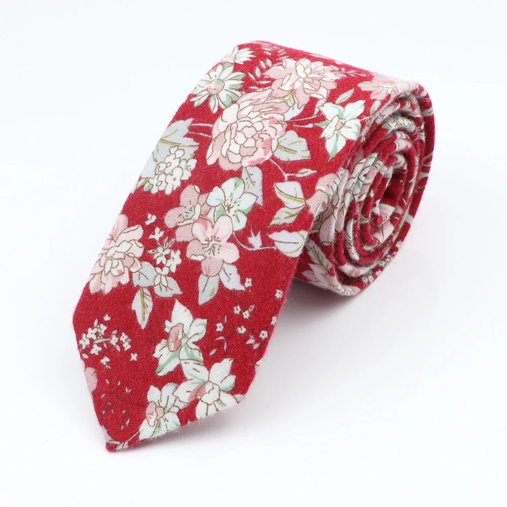 Cravate florale élégante pour hommes et femmes — 100% coton, fleur Paisley, étroite, mariage, décontracté