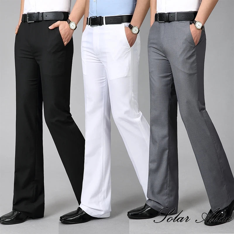 Pantalon décontracté micro-évasé taille moyenne pour homme — botte d'affaires, coupe cloche, 4 saisons, 2024