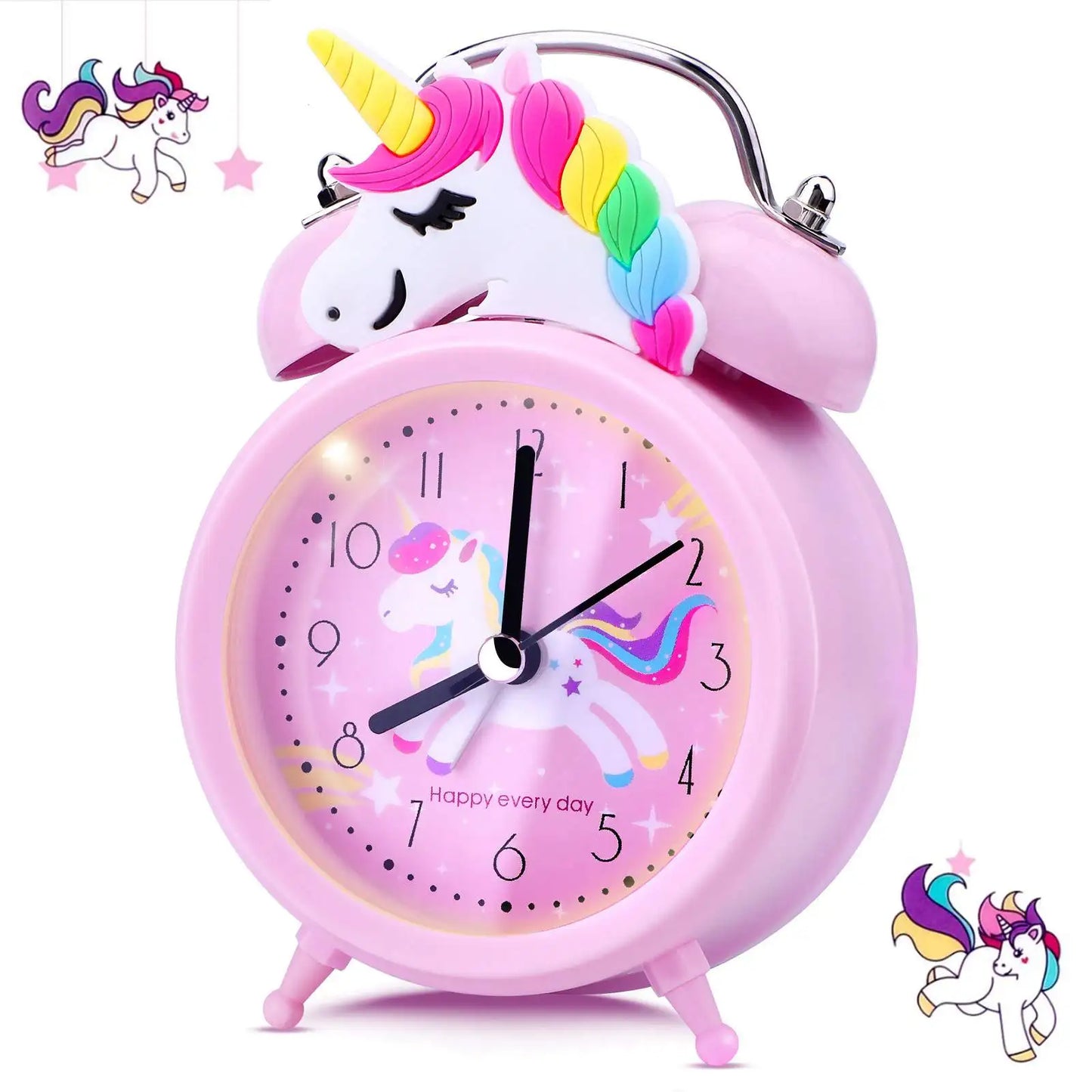 licorne pour Réveil enfant, reveil lumineux,,horloge à Double cloche avec rétro-éclairage,reveil matin, jolie horloge de bureau, décoration de maison, reveil,radio réveil,cadeaux pour enfants