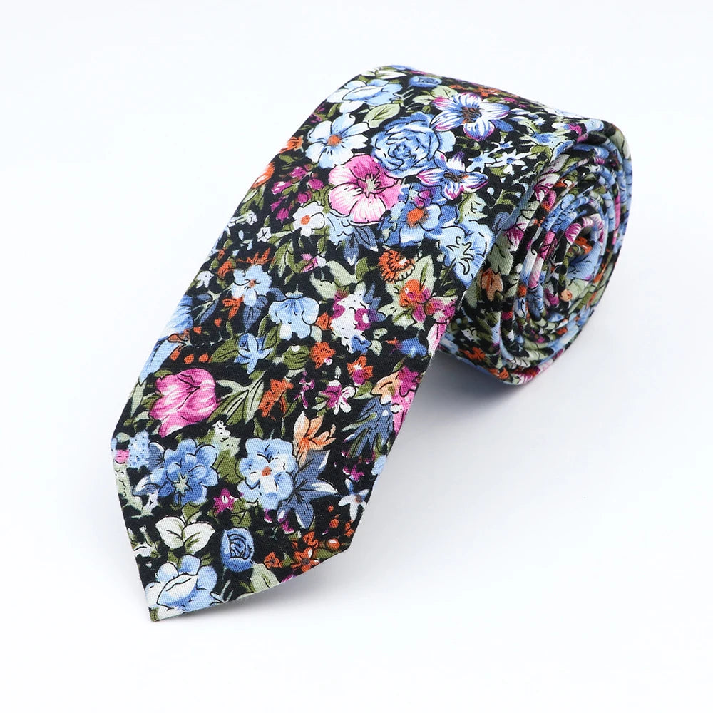 Cravate florale élégante pour hommes et femmes — 100% coton, fleur Paisley, étroite, mariage, décontracté