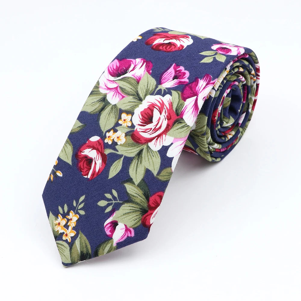 Cravate florale élégante pour hommes et femmes — 100% coton, fleur Paisley, étroite, mariage, décontracté