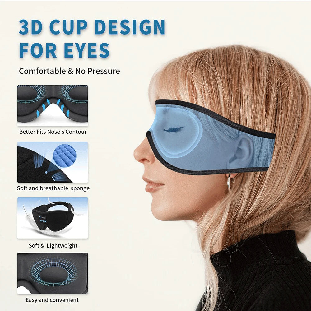 Auriculares inalámbricos Bluetooth 3D para dormir con altavoz HD integrado, máscara de ojos, música y auriculares para dormir