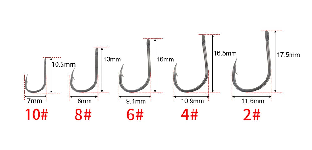 Hirisi 50 Pièces Hameçons de pêche carpe à revêtement barbelé avec oeil Conception au Japon en acier à haute teneur en carbone 8001