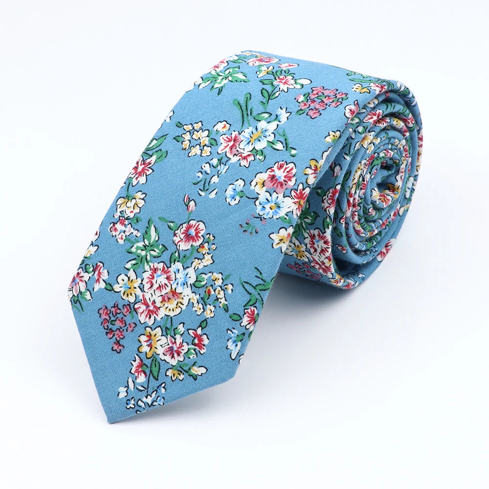 Cravate florale élégante pour hommes et femmes — 100% coton, fleur Paisley, étroite, mariage, décontracté