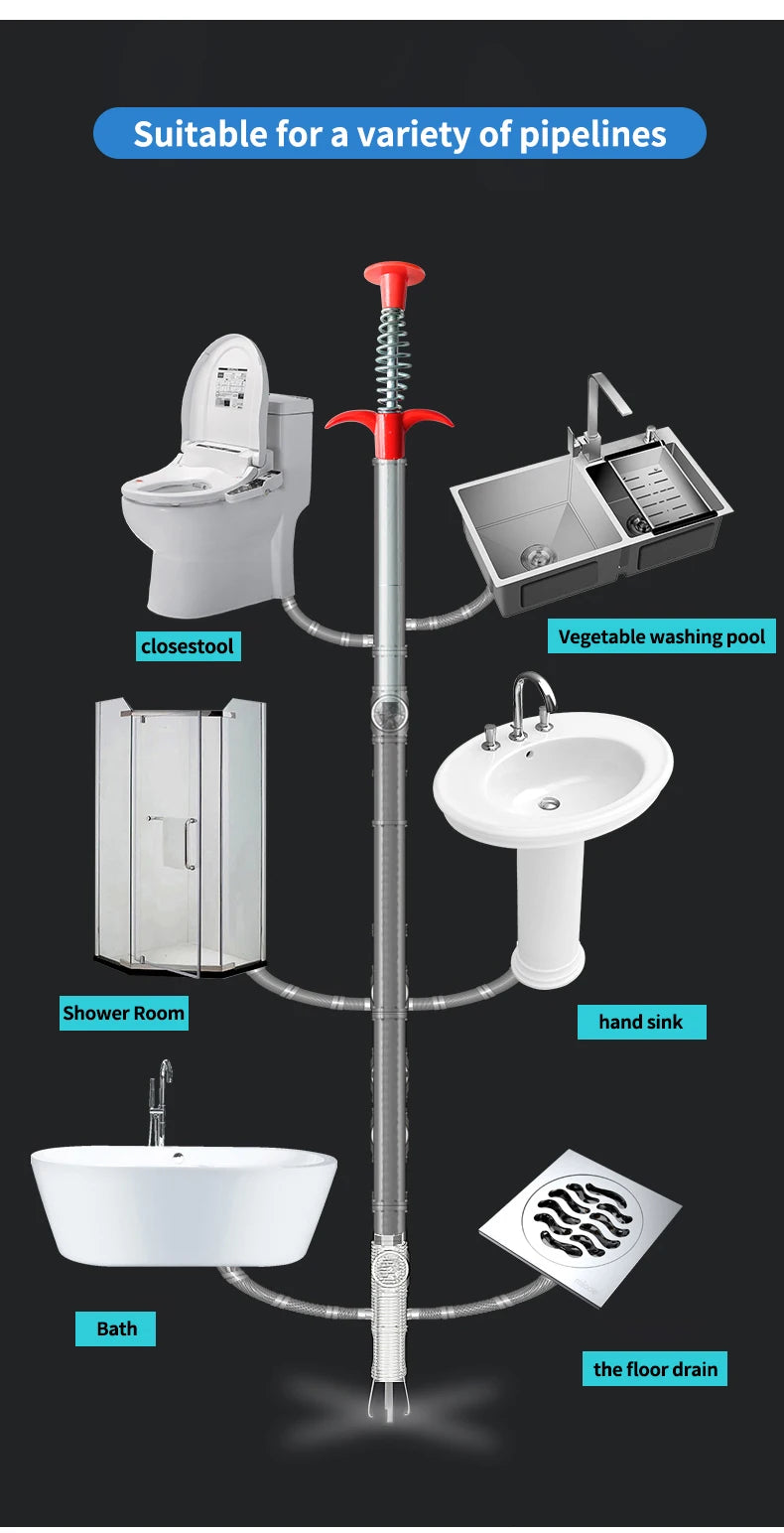 Outils de dragage de tuyaux à ressort de 60cm, serpent de vidange, bâtons de nettoyage de canalisations, dissolvant de bouchons, nettoyage ménager pour outil d'évier de cuisine