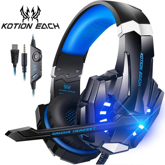 KOTION EACH Gaming Headset Deep Bass Stereo Gaming Headphones with LED Light Microphone for PS4 Laptop PC Gamer