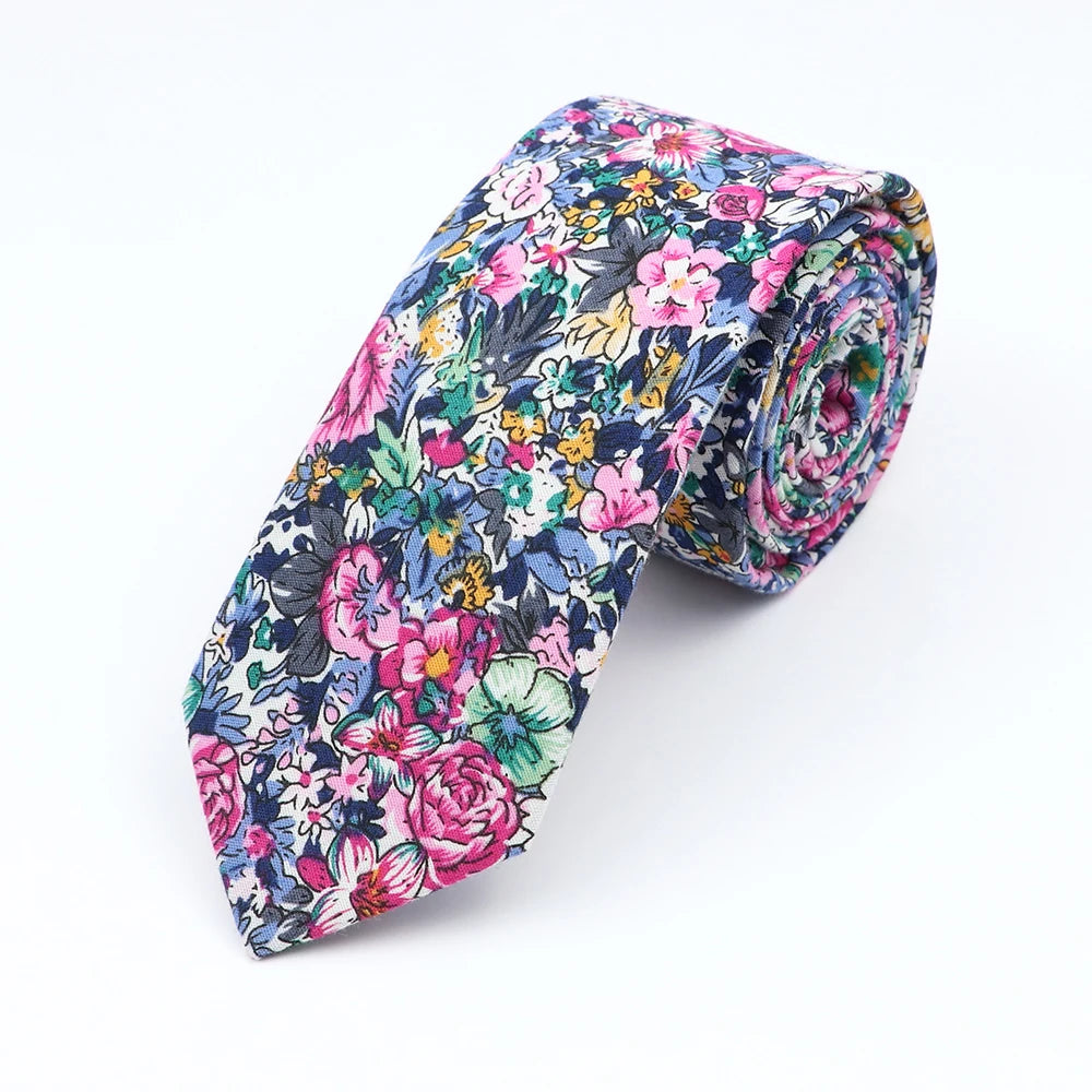Cravate florale élégante pour hommes et femmes — 100% coton, fleur Paisley, étroite, mariage, décontracté
