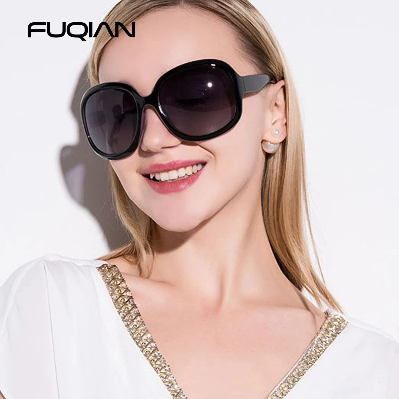 FUQIAN Brand Stylish Polarized Oversized Round Sunglasses for Women Simple Fashion Large Plastic Ladies Sunglasses UV400