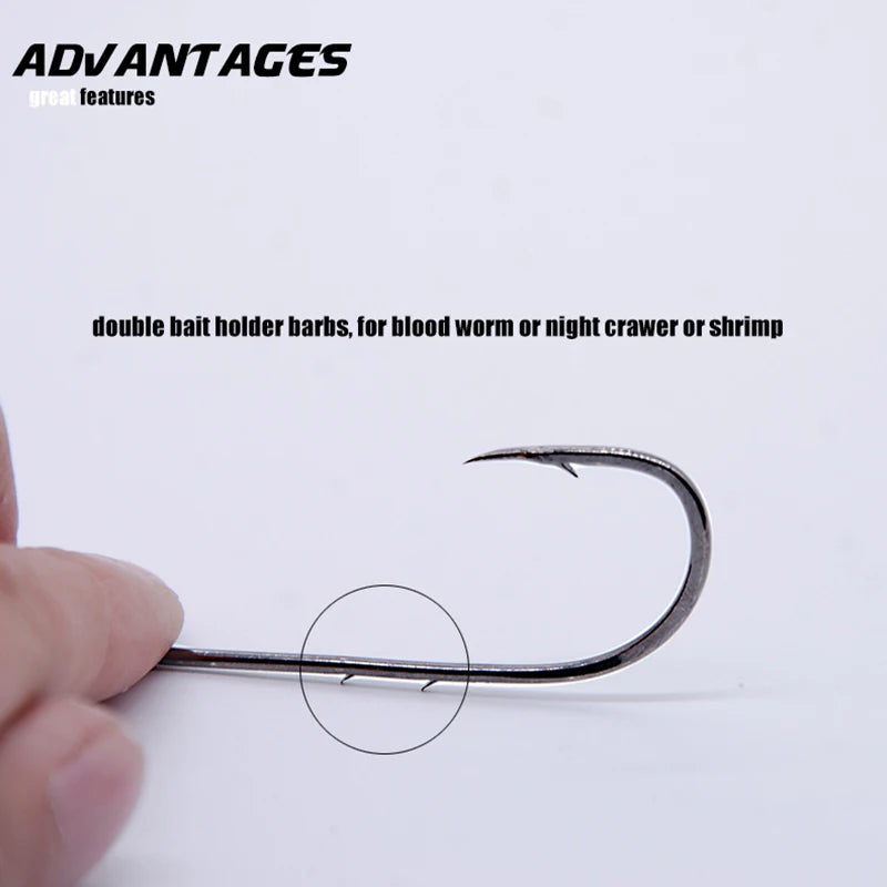 Hameçon de pêche à tige longue, 50 pièces/lot, appât vivant avec Double appât, barbes en acier à haute teneur en carbone avec hameçons antirouille