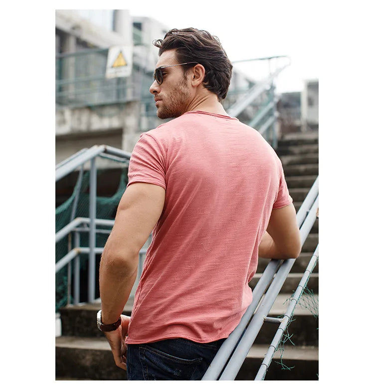 100% coton hommes T-shirt décontracté doux Fitness été mince T-shirts hommes vêtements de maison col rond à manches courtes solide T-shirt pour hommes