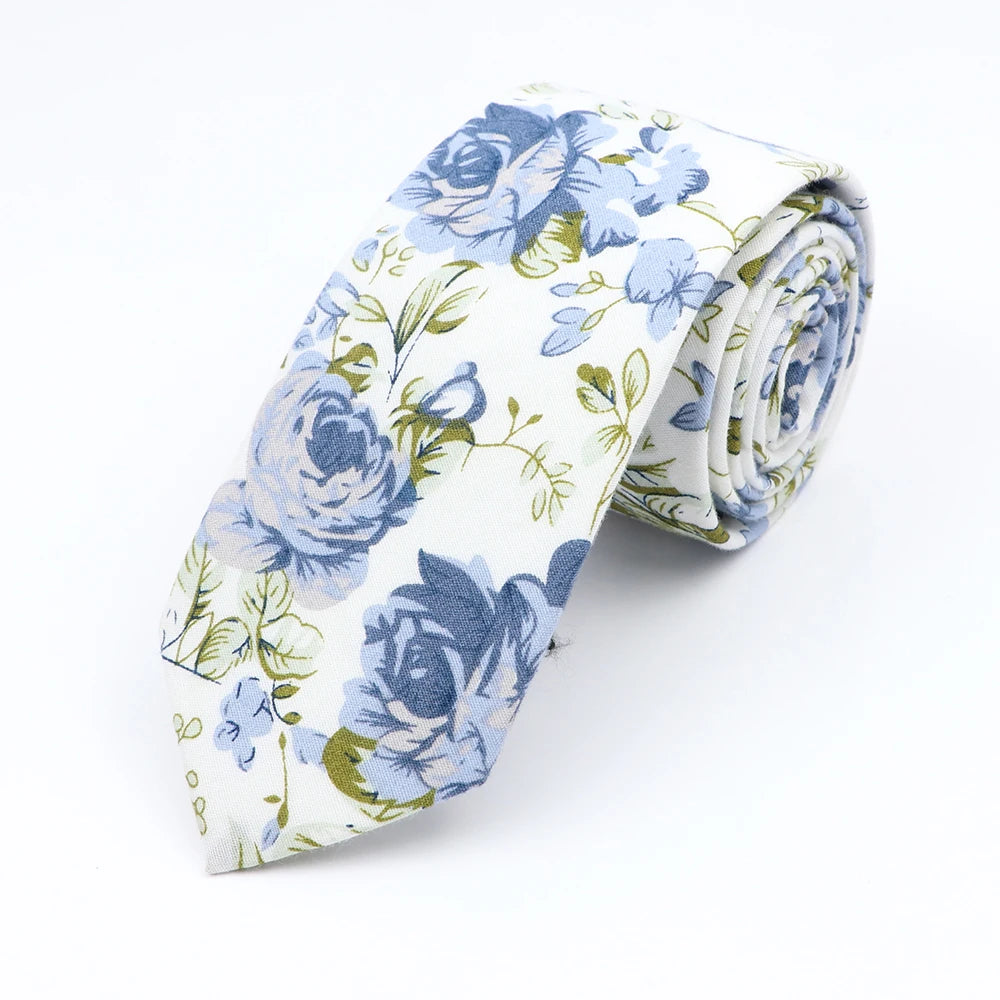 Cravate florale élégante pour hommes et femmes — 100% coton, fleur Paisley, étroite, mariage, décontracté