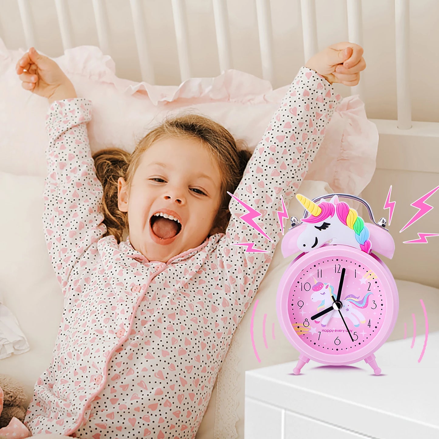 licorne pour Réveil enfant, reveil lumineux,,horloge à Double cloche avec rétro-éclairage,reveil matin, jolie horloge de bureau, décoration de maison, reveil,radio réveil,cadeaux pour enfants