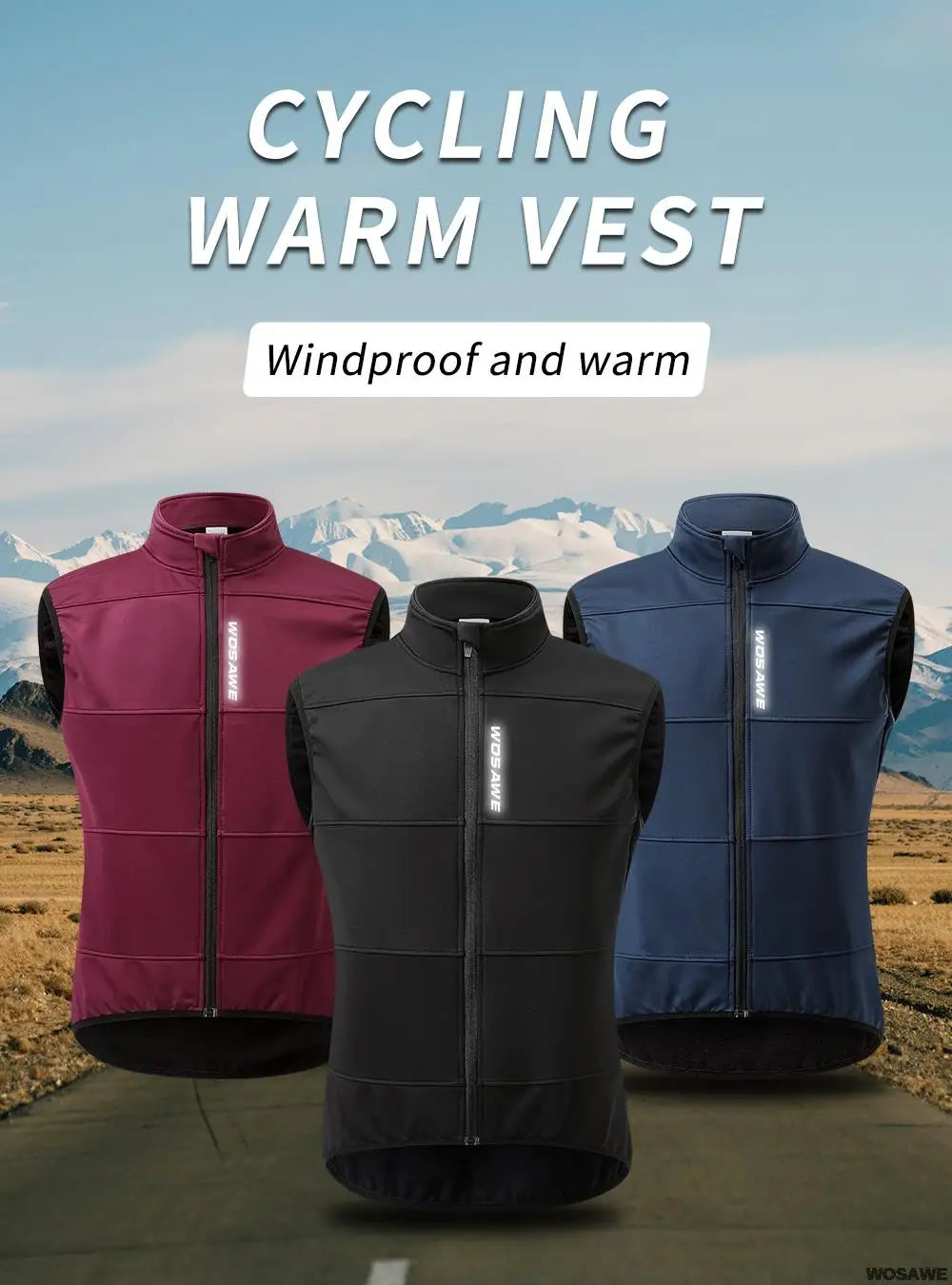 WOSAWE Chaleco térmico polar de invierno para hombre, chaqueta de ciclismo sin mangas, ropa de ciclismo para otoño, chaleco cálido sin bolsillos