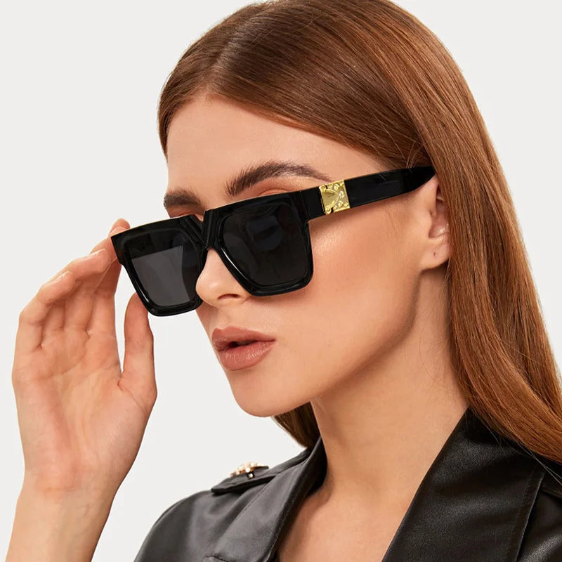 Gafas de sol cuadradas para mujer, de marca de lujo, de viaje, rectangulares negras, estilo retro, 2021