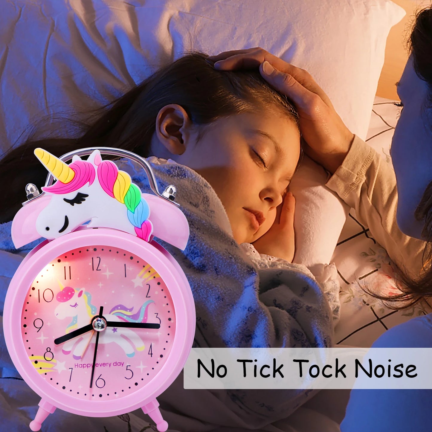 licorne pour Réveil enfant, reveil lumineux,,horloge à Double cloche avec rétro-éclairage,reveil matin, jolie horloge de bureau, décoration de maison, reveil,radio réveil,cadeaux pour enfants