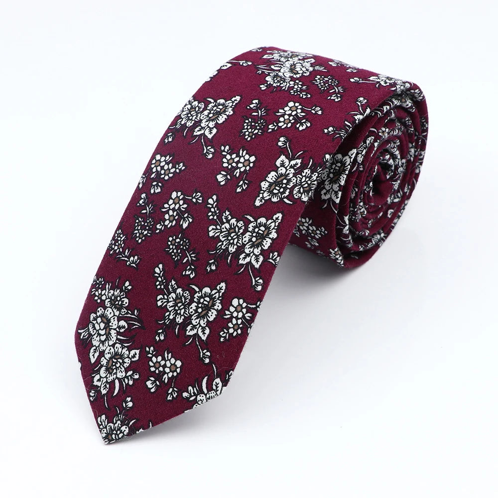 Cravate florale élégante pour hommes et femmes — 100% coton, fleur Paisley, étroite, mariage, décontracté
