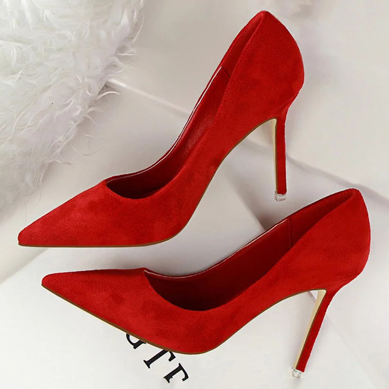 BIGTREE-Zapatos de tacón alto de aguja con punta para mujer, calzado informal a la moda