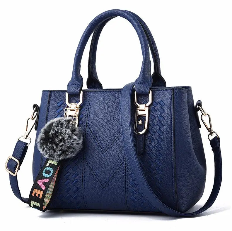 Sac à Main Brodé Femme Cuir — Messenger Boule de Cheveux Mode