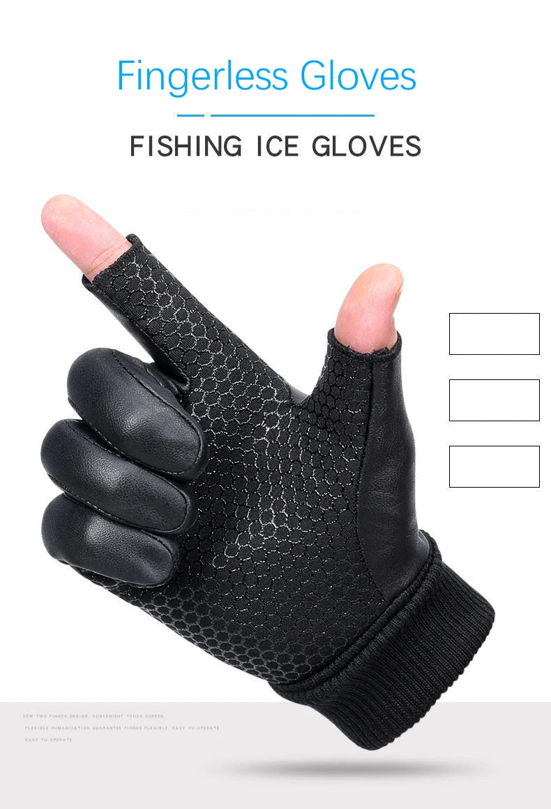 Gants pour hommes automne cyclisme hiver deux doigts velours chaud antidérapant mâle imperméable sport écran tactile randonnée gants de pêche