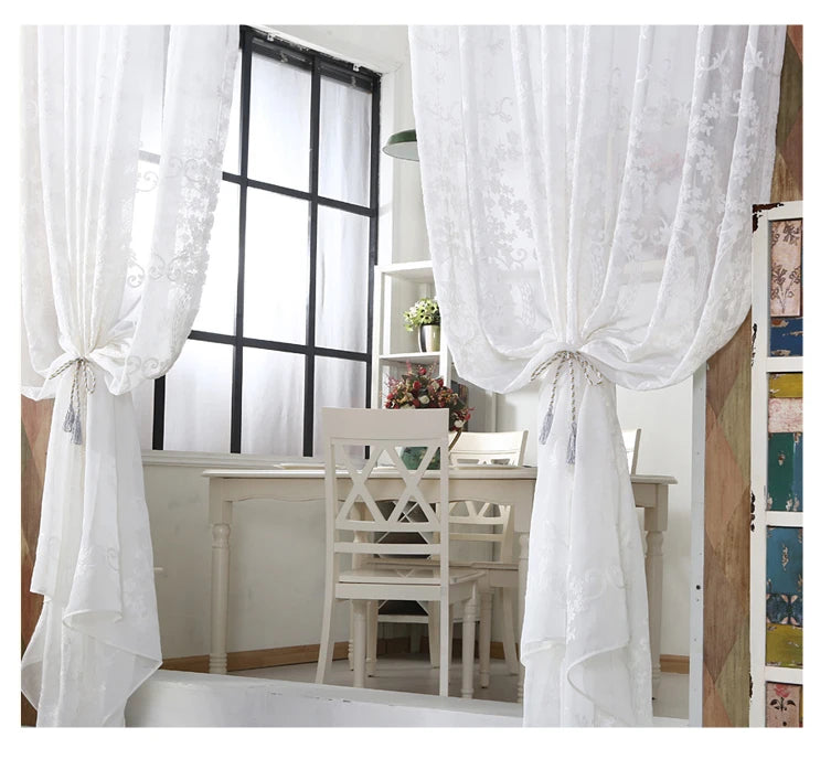 Cortinas Visillos Blancos Bordados Personalizados en Tul Transparente para Dormitorio y Salón