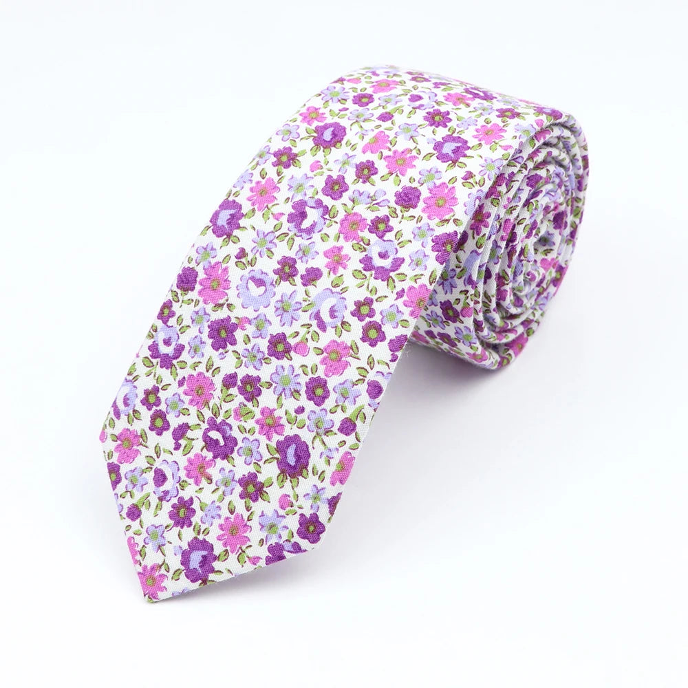Cravate florale élégante pour hommes et femmes — 100% coton, fleur Paisley, étroite, mariage, décontracté
