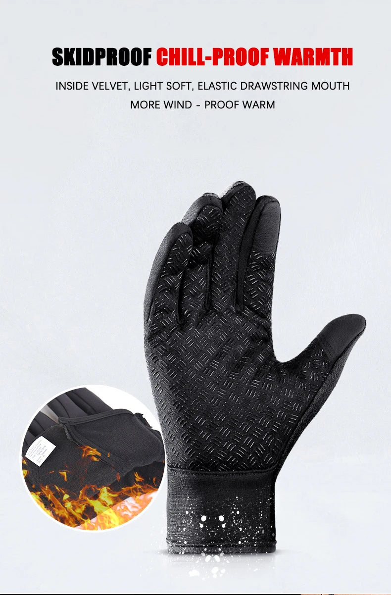 Gants de Sport chauds pour hommes et femmes, cyclisme d'hiver, écran tactile, pêche en plein air, anti-éclaboussures, ski, Snowboard, antidérapants, fermeture éclair