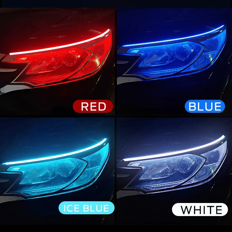 2 pièces phares automobiles clignotant blanc jaune feux de débit de frein LED DRL voiture feux de jour bande Flexible étanche 12V