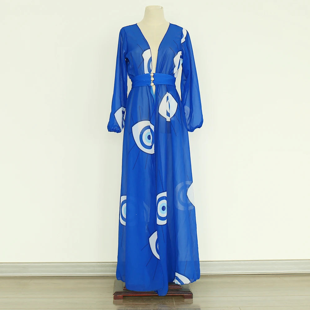 Blue Eyes Bikini Cover-Up, Tuniques de plage, Long Kaftan, Robe de plage, Sarong, Maillots de bain