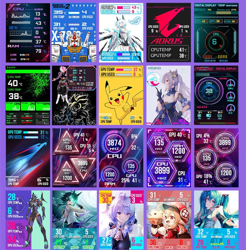 Support de carte vidéo graphique Support VGA avec écran LCD 2.4 pouces Support RGB CPU GPU RAM moniteur AIDA64 pour PC Gamer armoire bricolage