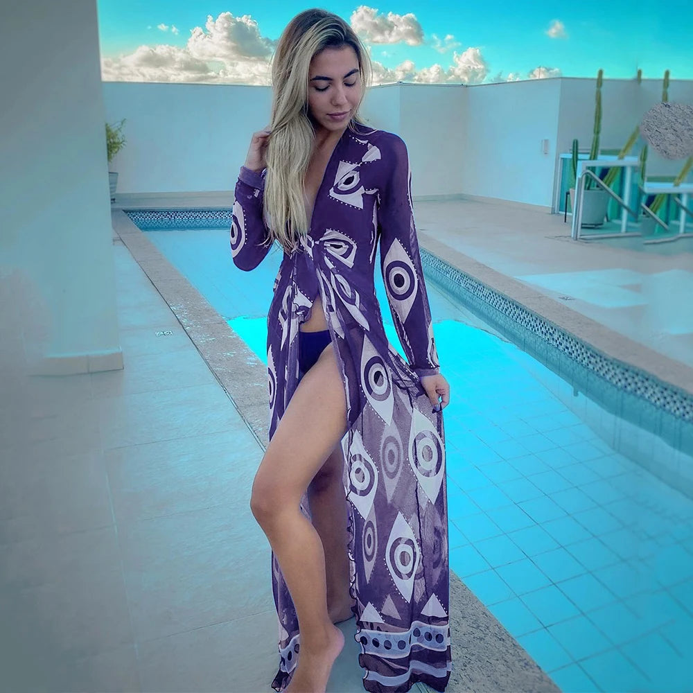 Blue Eyes Bikini Cover-Up, Tuniques de plage, Long Kaftan, Robe de plage, Sarong, Maillots de bain