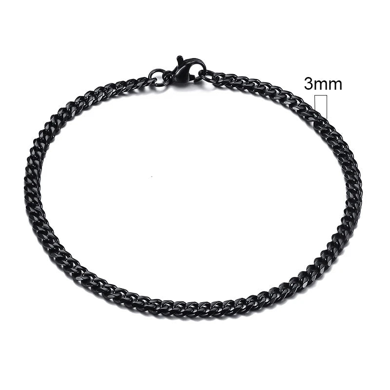Bracelet gourmette en acier inoxydable 3-11mm — chaîne à maillons cubains, unisexe, bijoux cadeau