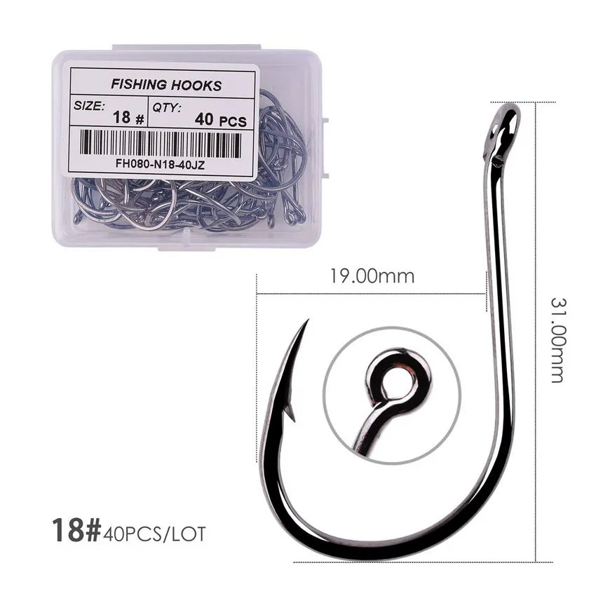 100pcs/40pcs/Box High Carbon Fishing Hook 2#-22# ISEAMA With Eye Carp Catfish Anzol Offset Japan Tackle Fishing Hooks