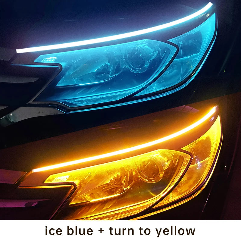 2 pièces phares automobiles clignotant blanc jaune feux de débit de frein LED DRL voiture feux de jour bande Flexible étanche 12V