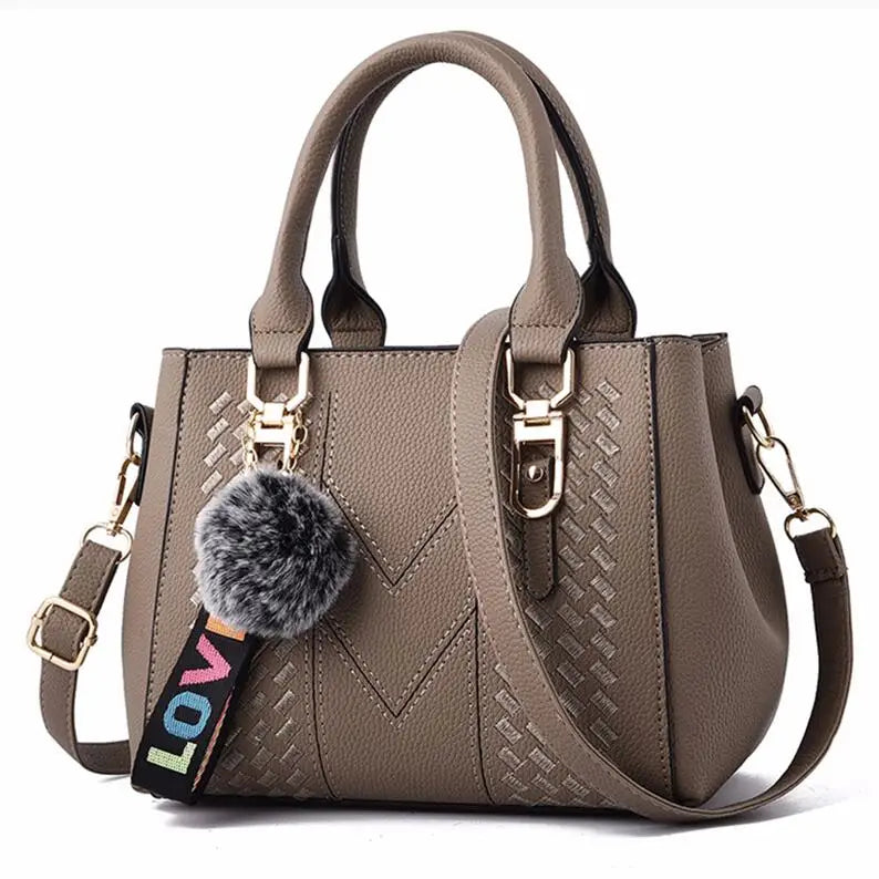 Sac à Main Brodé Femme Cuir — Messenger Boule de Cheveux Mode