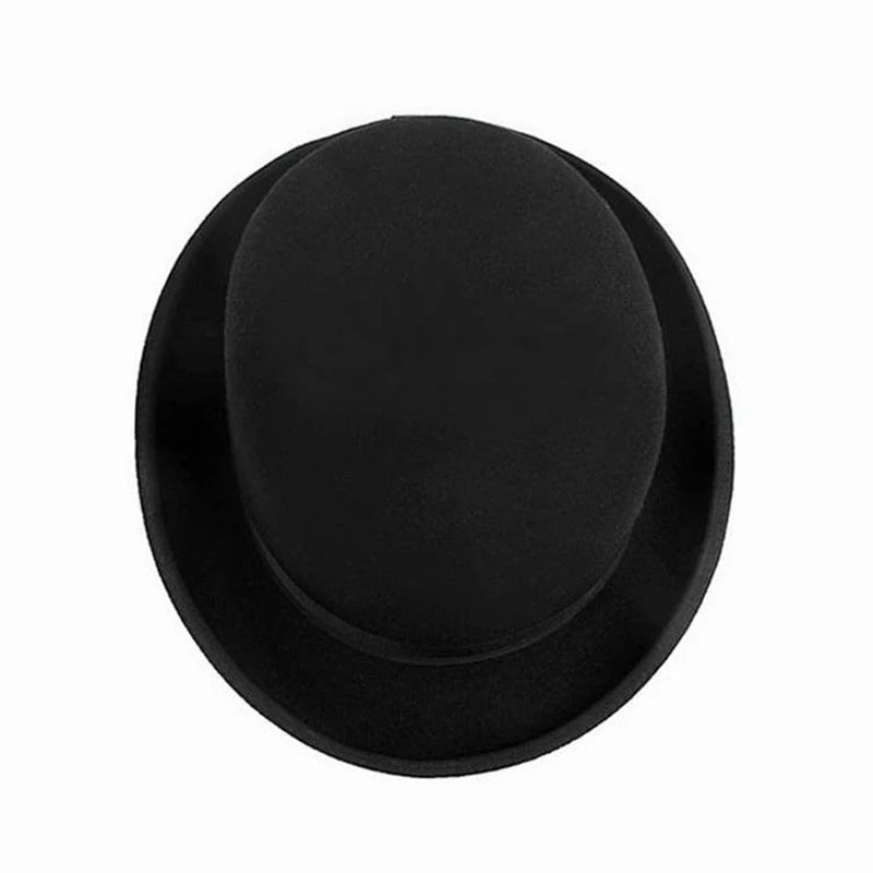 Wool Bowler Hat Luxury Felt Billycock Hats for Men with Belt Rolled Brim Cap Men's Cap