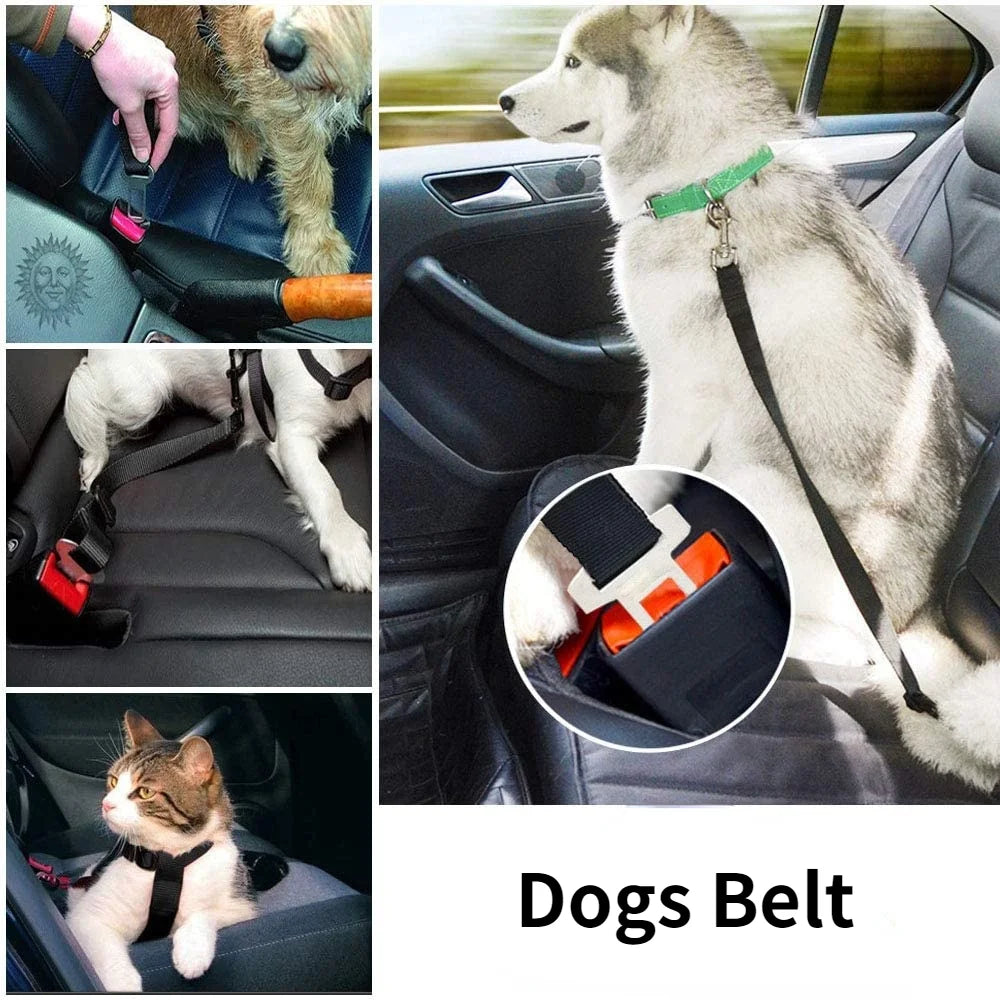 Cinturón de seguridad ajustable para mascotas, gatos, perros, asiento de seguridad para mascotas, vehículo, arnés para perros, Clip de plomo, palanca de seguridad, tracción, collares para perros, accesorios para c