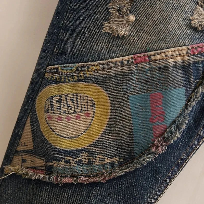 Jean Femme Ethnique Brodé Taille Élastique — Ample Harlan Rétro 2025