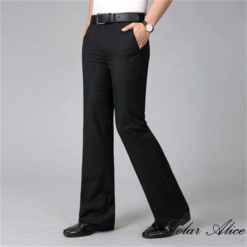 Pantalon décontracté micro-évasé taille moyenne pour homme — botte d'affaires, coupe cloche, 4 saisons, 2024