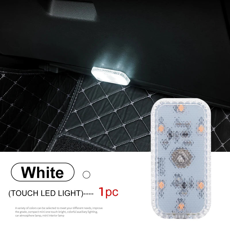 LED táctil mini luz inalámbrica para coche, iluminación interior, auto, techo, lámpara de lectura para puerta, pie, maletero, guantera, carga USB