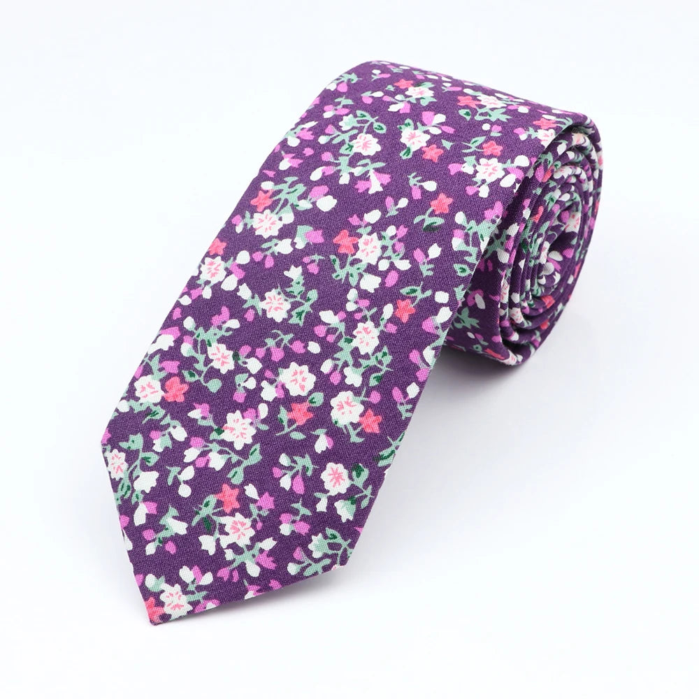 Cravate florale élégante pour hommes et femmes — 100% coton, fleur Paisley, étroite, mariage, décontracté