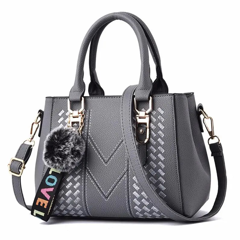 Sac à Main Brodé Femme Cuir — Messenger Boule de Cheveux Mode
