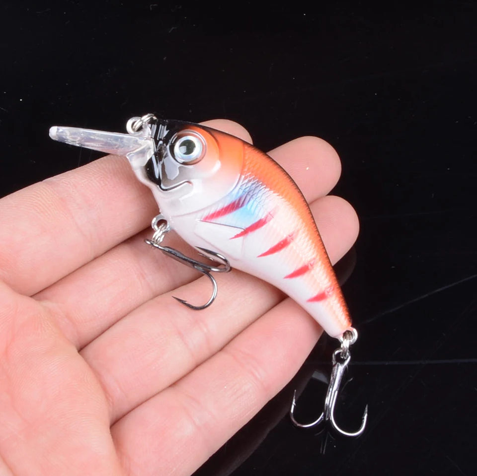 1 pièces 7.5 cm 10.2g dur VIB leurres pêche méné appât triple crochets coulant manivelle Wobblers matériel de pêche 3DEyes