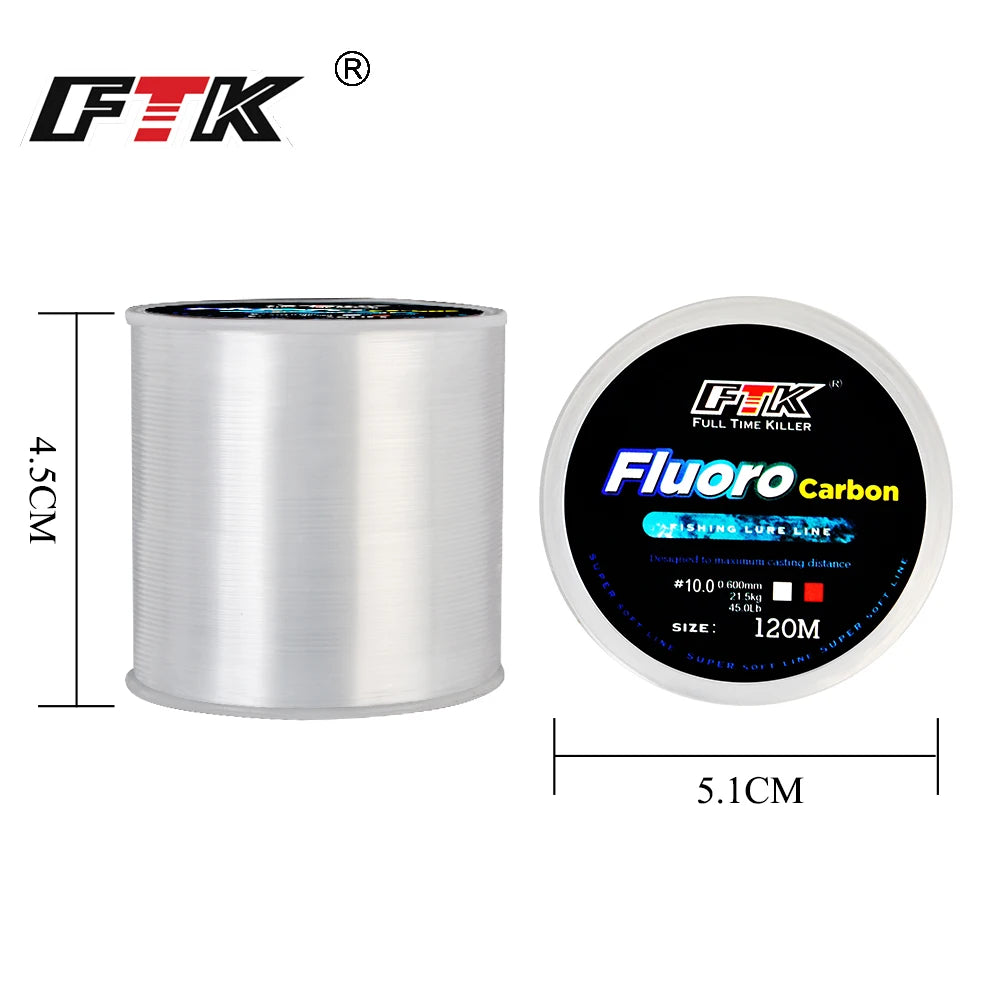 Ligne de pêche à revêtement fluorocarbone, 120m, 0.20mm-0.60mm, en fibre de carbone, fil de leurre, coulant, Japon, 7,15-45lb
