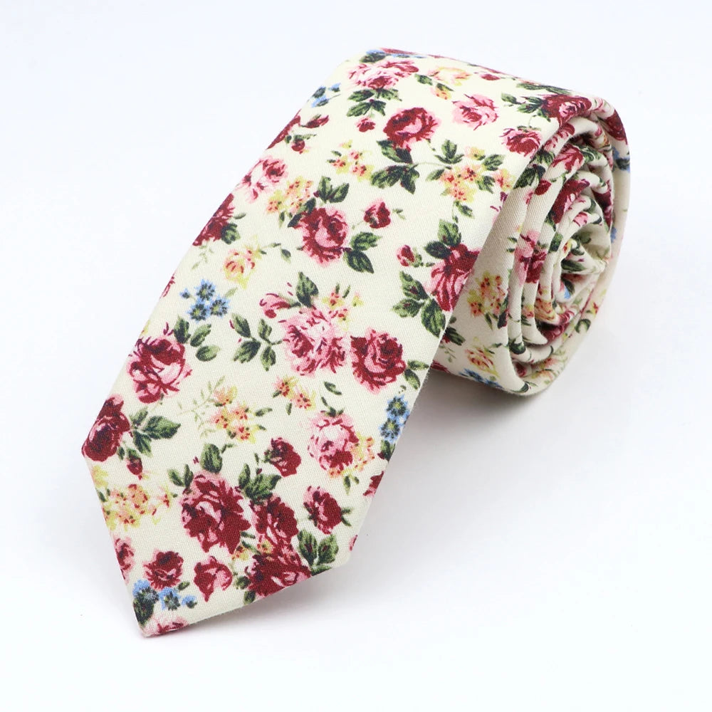 Cravate florale élégante pour hommes et femmes — 100% coton, fleur Paisley, étroite, mariage, décontracté